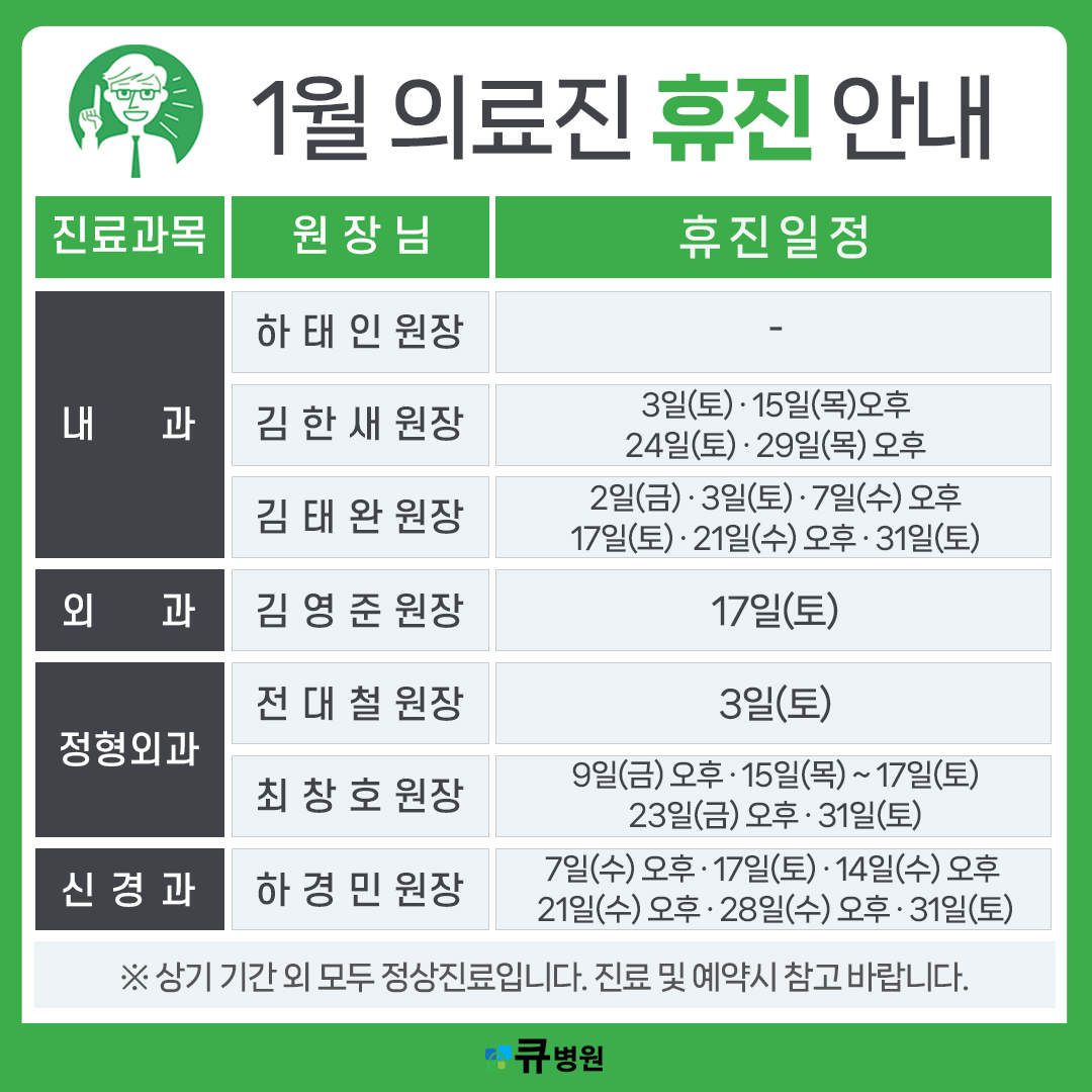 1월 의료진 휴진 안내